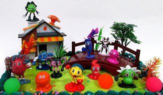 PAC-MAN 22 Piece Birthday CAKE Topper Set Featuring Random Pac-Man Figures and Decorative Themed Accessories,... N4