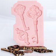 Victorian Rose Skeleton Key Silicone Mold, Food Safe Wedding Cake Decorating with Fondant, Chocolate, Candy, Craft...