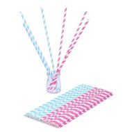Cotton Candy Sticks 13 inch, BPA Free Paper Straws Extra Long 100 Count Blue, Pink Striped N2