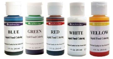 Lorann Oils Liquid Food Coloring - Primary Colors - Set of Five 1 Ounce Bottles