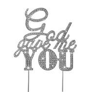 Tinksky Wedding Cake Topper God Gave Me You Sparkle Rhinestone Cake Decoration in Silver N4
