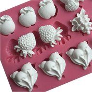 FLY 3D Silicone Apple Strawberry and Other Fruit Shape Fondant Cake Mold,Pink N3