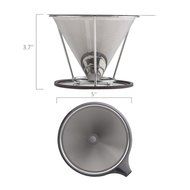 Uten Reusable Stainless Steel Pour Over Coffee Brewer Dripper Filter Cone with Double Layer Fine Mesh (2 cup) N14