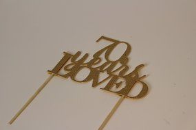All About Details Gold 70-Years-Loved Cake Topper