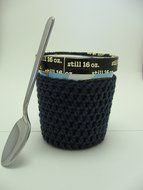 Handmade Crochet Navy Blue Ice Cream Pint Cozy N2