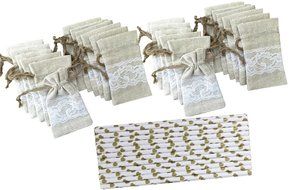 Outside the Box Papers Lace and Linen Drawstring Bags- 3 x 4 -24 Pack Natural with 25 Bonus Paper Straws