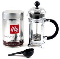 Bodum Chambord 3 Cup French Press Coffee Maker with Illy Dark Roast Ground Coffee