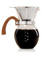 HIC Pour-Over Coffee Maker Borosilicate Glass with Bamboo Handle Stainless Steel Filter, 22 oz, Clear N6