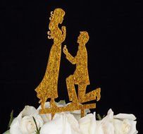 LOVENJOY with Gift Box Marry Me Groom Proposal to Bride Silhouette Wedding Cake Topper (5-inch, Black) N5