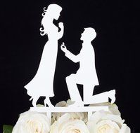 LOVENJOY with Gift Box Marry Me Groom Proposal to Bride Silhouette Wedding Cake Topper (5-inch, Black) N6