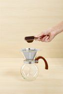 HIC Pour-Over Coffee Maker Borosilicate Glass with Bamboo Handle Stainless Steel Filter, 22 oz, Clear N8