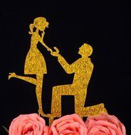 LOVENJOY with Gift Box Marry Me Groom Proposal to Bride Silhouette Wedding Cake Topper (5-inch, Black) N7
