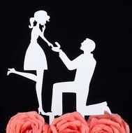 LOVENJOY with Gift Box Marry Me Groom Proposal to Bride Silhouette Wedding Cake Topper (5-inch, Black) N10