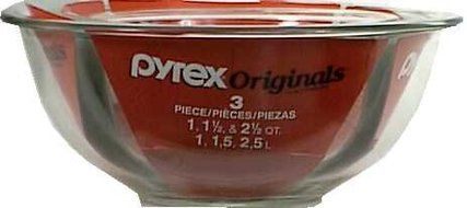 Corningware Mixing Bowl Set 1 Qt. 1-1/2 Qt. 2-1/2 Qt. Glass Clear