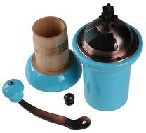 Premium Blue Wood and Metal Manual Coffee Bean Grinder with Screw-In Grounds Container N2