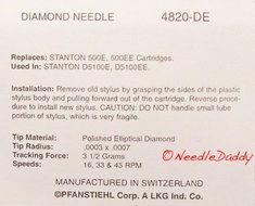 TURNTABLE STYLUS FOR STANTON 500 500E RECORD PLAYER NEEDLE RS500DJ 4820-DE N4