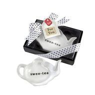 Swee-Tea Ceramic Tea-Bag Caddy in Black &amp; White Serving-Tray Gift Box