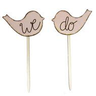 Set of 2pcs we do Love Birds Wooden Cake Topper Sticks Wedding Cake Photo Props N3