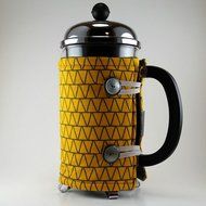 Yellow Gray Triangles, French Press Cozy, 8 cup Cafetiere Cosy, Insulated Coffee Wrap, Coffee Accessory N4
