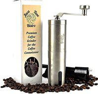Java Time Bistro deluxe Manual Coffee Grinder | Conical Burr Mill for Precision Brewing | Brushed Stainl