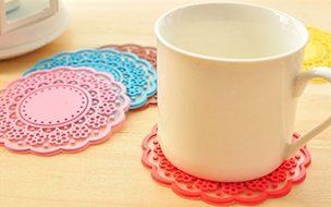 AnnyMart Lovely Cute Sweet Semitransparent Lace Cup Mat Silicone Rubber Coaster for Wine, Glass, Tea,Set of 6
