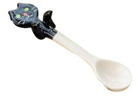 Set Of 3 Creative Ceramic Pottery Coffee Scoops Tae Spoons Black Cat