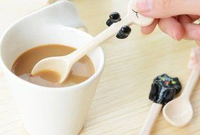 Set Of 3 Creative Ceramic Pottery Coffee Scoops Tae Spoons Black Cat N2