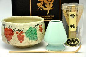 Japanese Mino Yaki ware Matcha Bowl And Tea Ceremony Set Green Tea 12.3 / 12.3 / 7.2cm (4.8 / 4.8 / 2.8inch)[7439] N2