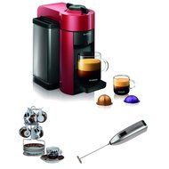 Nespresso GCC1-US-RE-NE VertuoLine Evoluo Coffee and Espresso Maker (Red) + Espresso Cup and Saucer On Wire Rack...