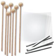 6 Inch Wood Lollipop Sticks and Wrappers, Silver Twist Ties, Rock Candy Making Kit, 48