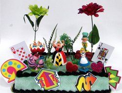 Alice in Wonderland Birthday Cake Topper Set Featuring 5 Alice in Wonderland Figures and Decorative Themed Accessories N5