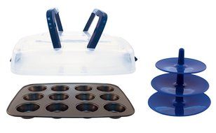 Entemann's ENT29116 12 Count Cupcake Carrier with Non-Stick Pan and 3-Tier Cupcake Stand N2