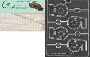 Cybrtrayd 45St25-L050 No.5 Lolly Letters and Numbers Chocolate Candy Mold with 25-Pack 4.5-Inch Lollipop Sticks