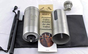 Java Time Bistro deluxe Manual Coffee Grinder | Conical Burr Mill for Precision Brewing | Brushed Stainl N2