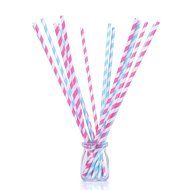 Cotton Candy Sticks 13 inch, BPA Free Paper Straws Extra Long 100 Count Blue, Pink Striped N3