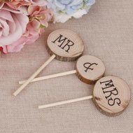 Pixnor Wooden Round Mr Mrs Shabby Chic Rustic Wedding Cake Topper Pick Decoration N4
