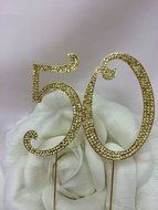 Gold Rhinestone Crystal Covered 50th 50 Anniversary Birthday Number Cake Topper N2