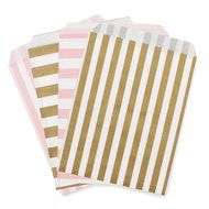 5" x 7" Party Favor Bag, Pack of 12 (Gold &amp; Light Pink | Striped) N2