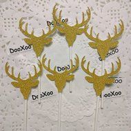 DOOXOO Gold Glitter Deer Cupcake Toppers Birthday Cupcake Topper birthday cake topper, wedding cupcake topper...