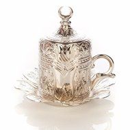 SILVER look Unique Oriental Ottoman Style Turkish Greek Arabic Coffee Italian Espresso Serving Cup with secure... N4