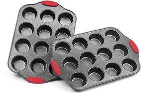 Elite Bakeware Nonstick Muffin Pan with Silicone Handles, Cupcake Maker, 2 Pans