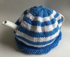 Blue and White Knitted Cornish Tea Cozy