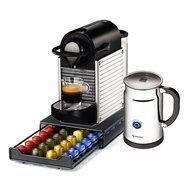 Nespresso Pixie C60 Chrome Espresso Machine With Aeroccino Plus Milk Frother and Bonus 40 Capsule Storage Drawer