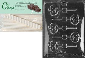 Cybrtrayd 45St25-H046 Pumpkin Lolly Halloween Chocolate Candy Mold with 25 4.5-Inch Lollipop Sticks