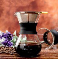 Diguo Pour Over Coffee Maker with Stainless Steel Permanent Filter Glass Coffee Maker Drip Pot (300ml/14oz/1-3...