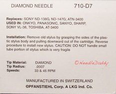 TURNTABLE STYLUS NEEDLE for RS85 RS-85 ND147G fits Technica AT-3400 710-D7 N4