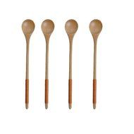 Miraclekoo Wooden Coffee Tea Spoon with Kusunoki Lines Long Handle Mixing Spoon,8 - Inch, 4 Psc