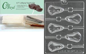 Cybrtrayd Large Lacrosse Lolly Chocolate Mold with Lollipop Supply Bundle, Includes 50 Sticks, 50 Cello Bags,...