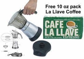 Electric Cuban Style 3 Cups Coffee Maker with One Cafe La LLave 10 oz pack