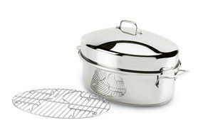All-Clad E7879664 Stainless Steel Dishwasher Safe Oven Safe Covered Oval Roaster Cookware, 16-Inch, Silver